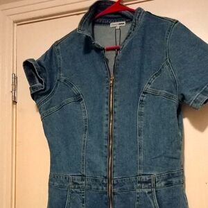 Zara Blue Denim Zipper Jumpsuit